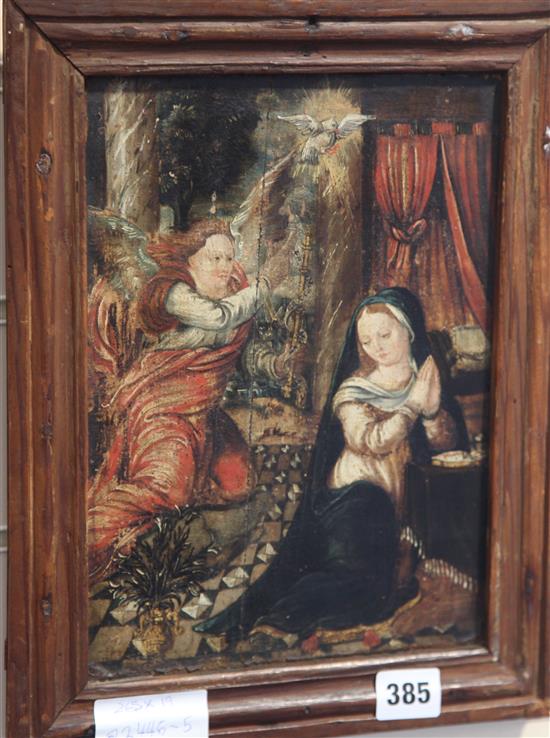 German School (18th century), oil, Virgin Mary and archangel, 26.5 x 19cm